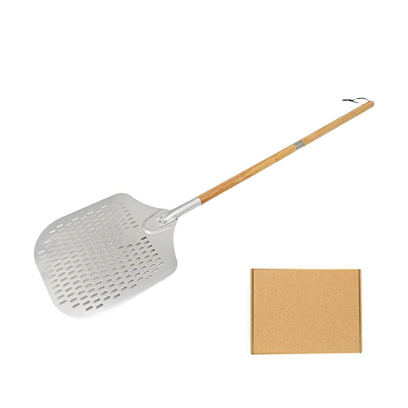 long-handled perforated pizza peel set with wooden handle stainless steel cutter and triangle server Stornfield