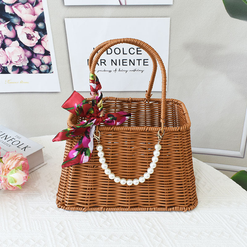 Chic Woven Handbag with Pearl Accent Stornfield