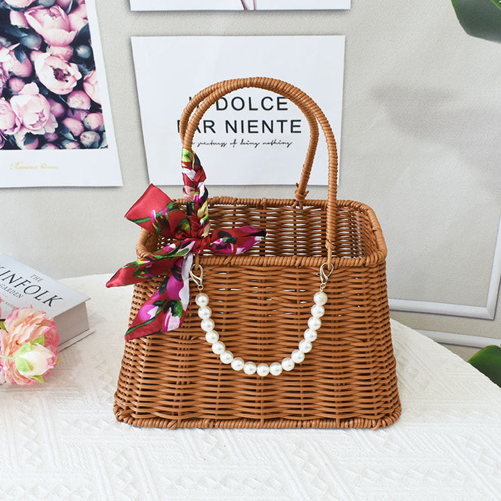 Chic Woven Handbag with Pearl Accent Stornfield