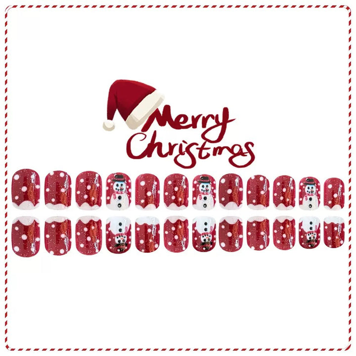 Artificial nail set with festive snowman motifs and glitter accents Stornfield