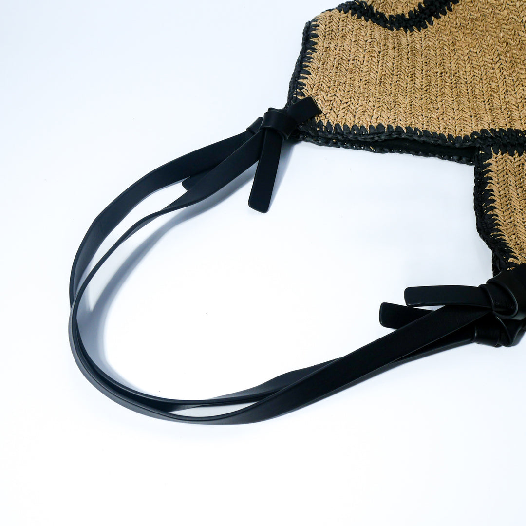 Braided Natural Material Handbag with Black Drawstring Stornfield