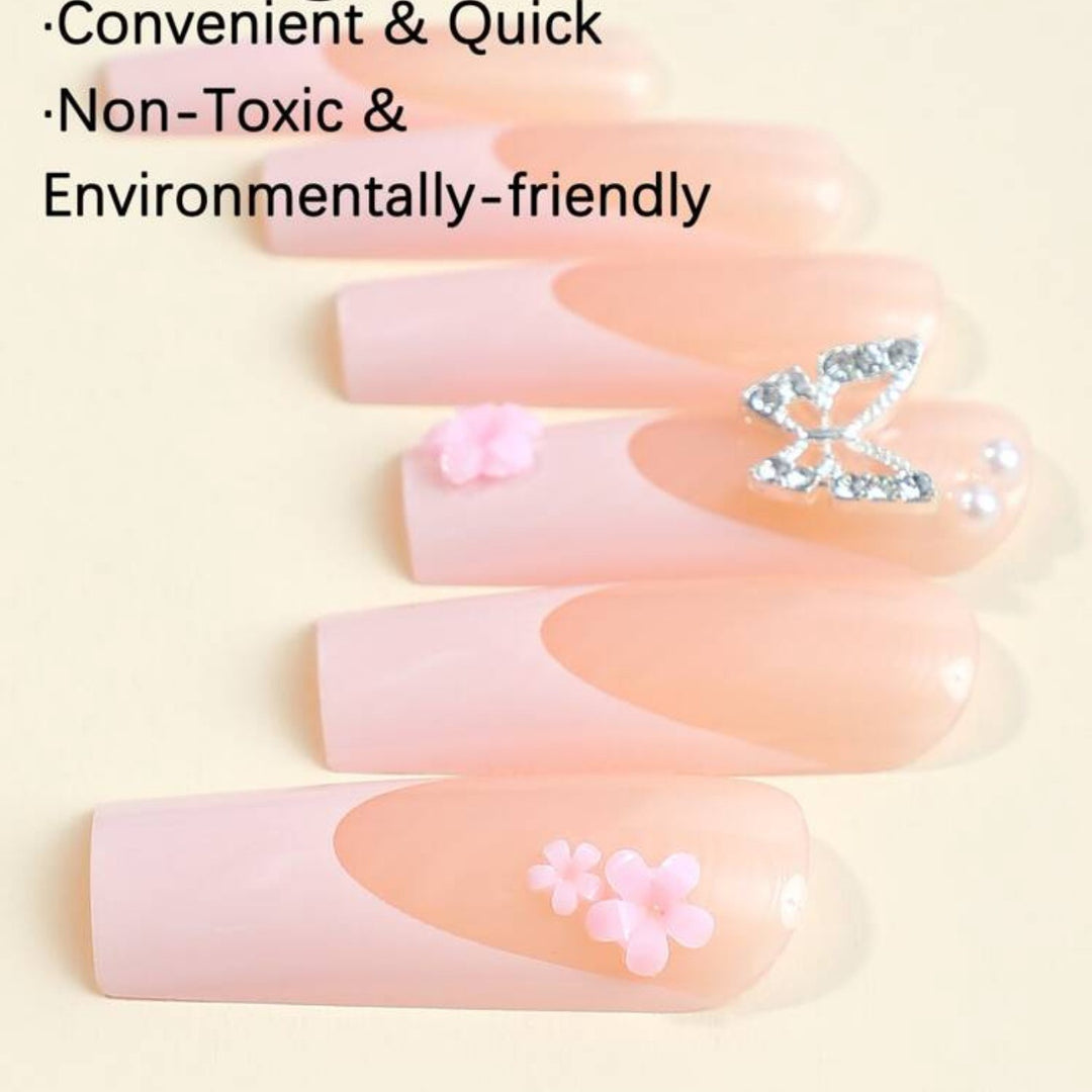 Artificial nail set with romantic butterfly and flower decorations Stornfield
