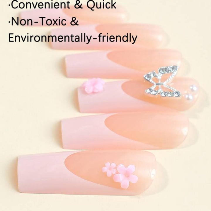 Artificial nail set with romantic butterfly and flower decorations Stornfield
