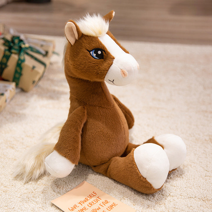 Plush Horse Cuddly Stuffed Pony with Fluffy Tail and Embroidered Face Stornfield