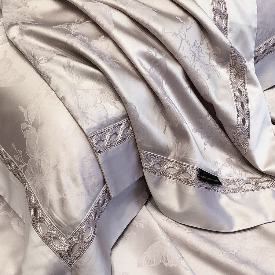 Luxury Satin Jacquard Duvet Cover Set with Embroidered Pillow Shams