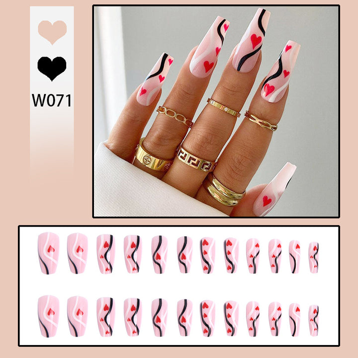 Artificial nails with romantic heart designs and elegant design Stornfield
