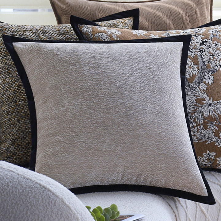 Square decorative pillowcase with grainy texture binding and velvety edged edge Stornfield