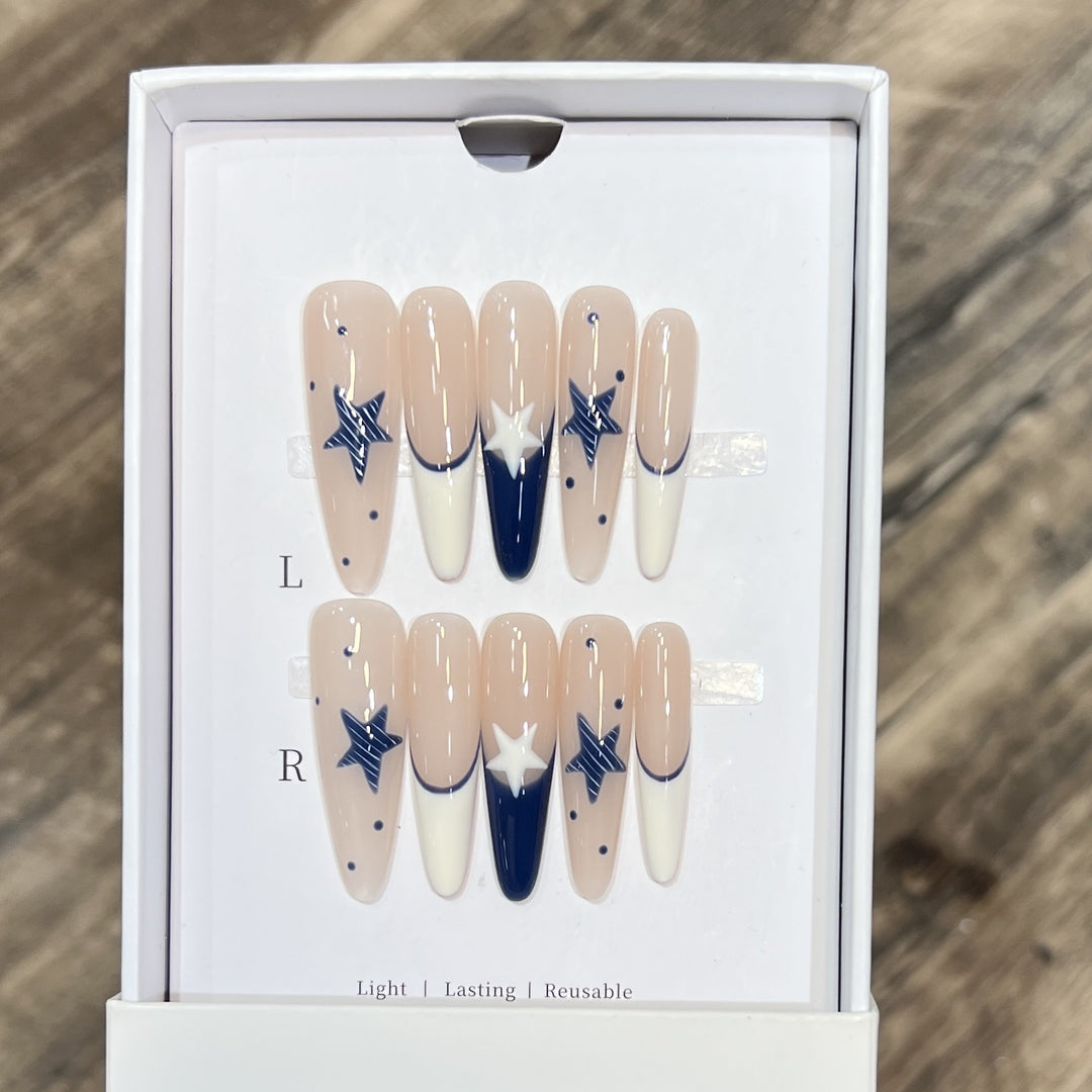 Artistic Stiletto Press-On Nail Set with Celestial Design Stornfield