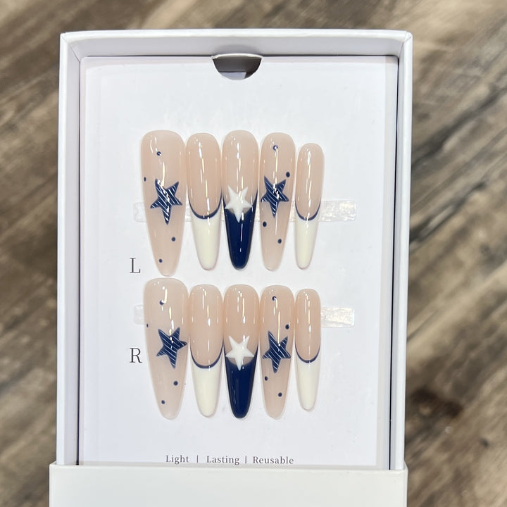 Artistic Stiletto Press-On Nail Set with Celestial Design Stornfield