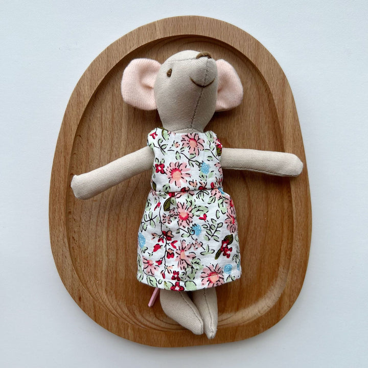Handcrafted Cotton Plush Mouse Doll with Crochet Dress