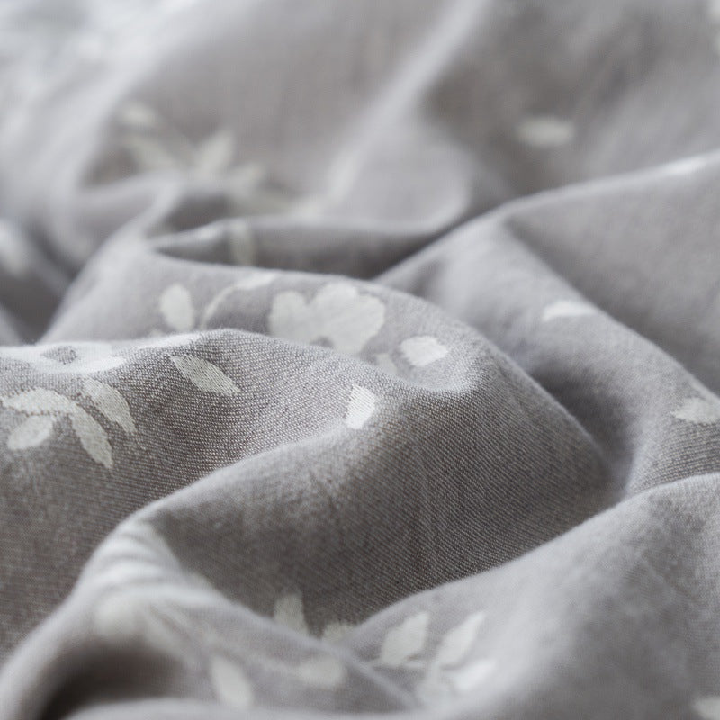 Bedding set in linen look with floral all-over print and fitted sheet