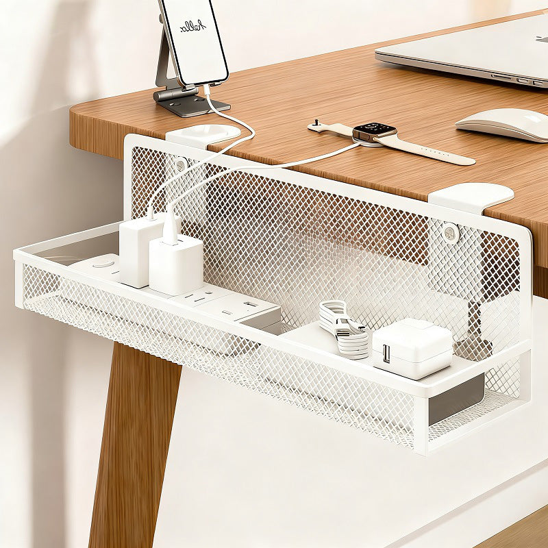 Under-Desk Clamp-On Mesh Cable and Power Strip Organizer Basket