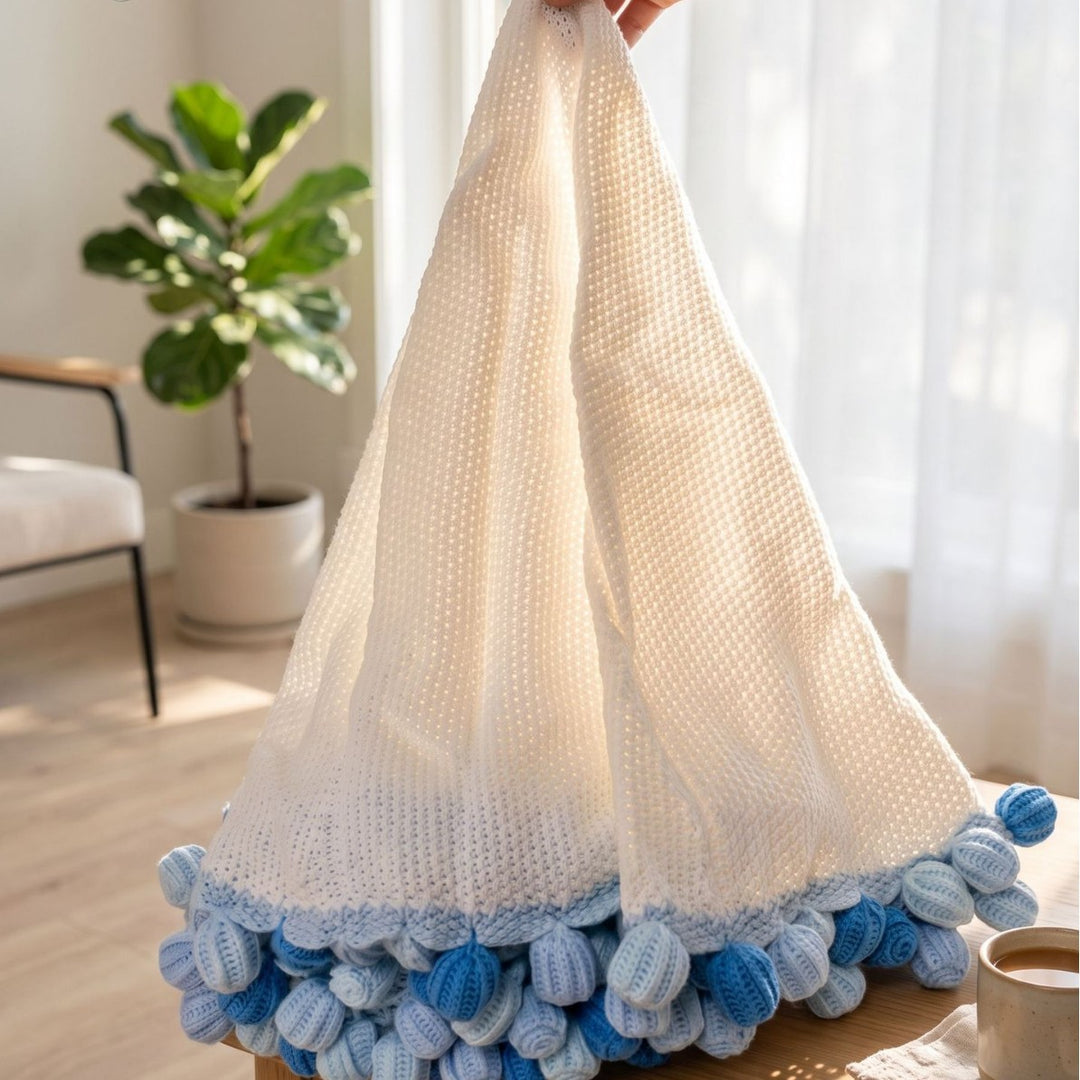 Pom-Pom Knit Throw Blanket