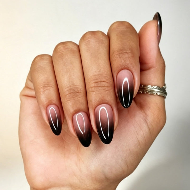 Artificial nails with elegant ombre design and filigree edge Stornfield