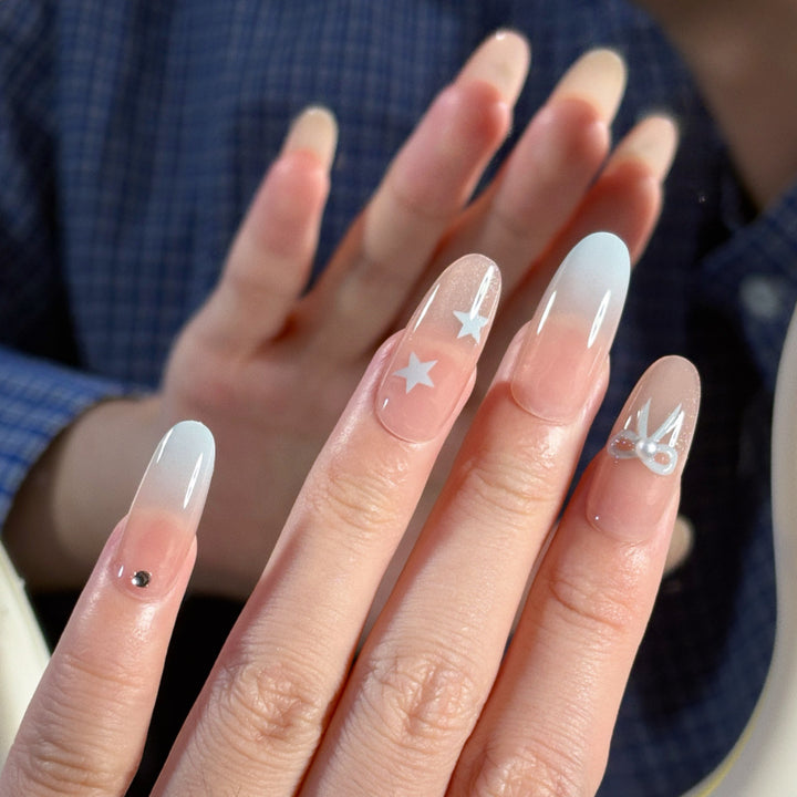 Glamorous Ombre Press-On Nail Set with Decorative Star and Bow Accents Stornfield
