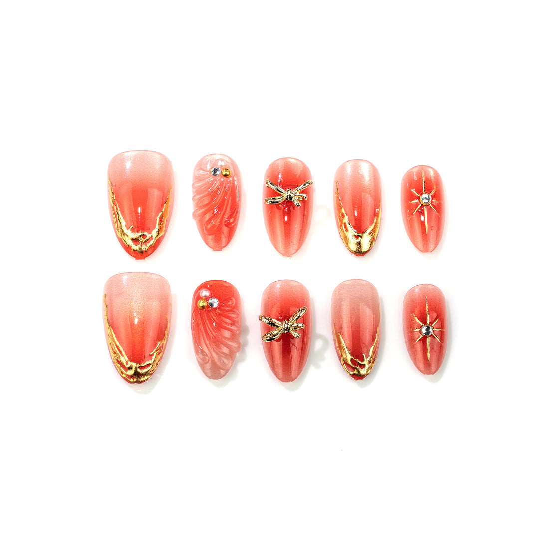 Artistic Press-On Nails with Elegant Gold Accents Stornfield