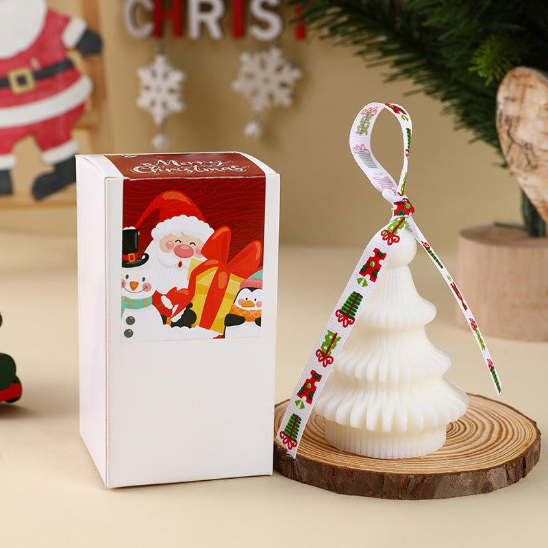 Hand-Poured Christmas Tree Ornament Soy Candle with Decorative Ribbon and Gift Box