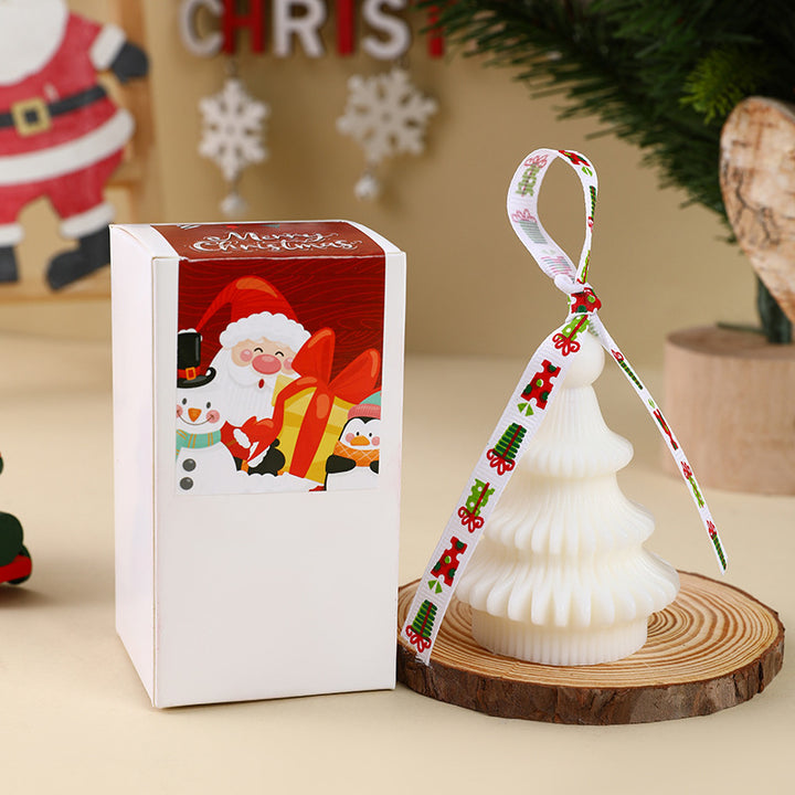 Hand-Poured Christmas Tree Ornament Soy Candle with Decorative Ribbon and Gift Box