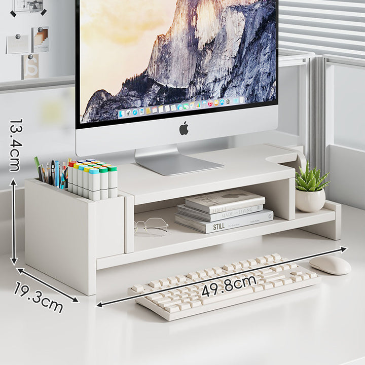 Elevated Bamboo Desktop Stand with Lockable Drawer and Integrated Cup & Stationery Caddy