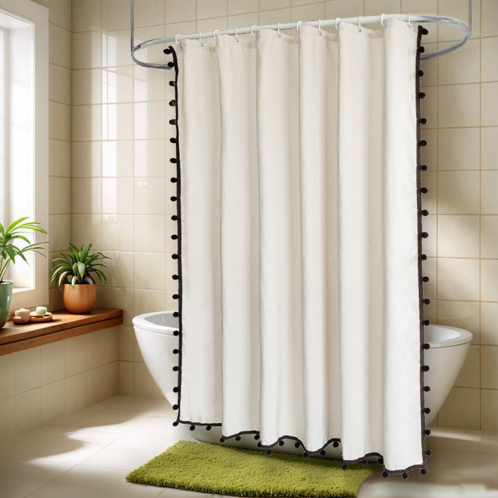 Textured Pom Pom Trim Shower Curtain Stornfield