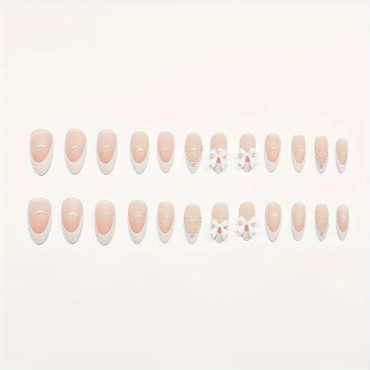 Artistic Press-On Nail Design with Bow Accents Stornfield