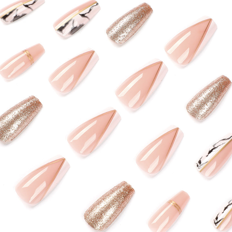Exquisite artificial nails with elegant glitter and marble pattern Stornfield