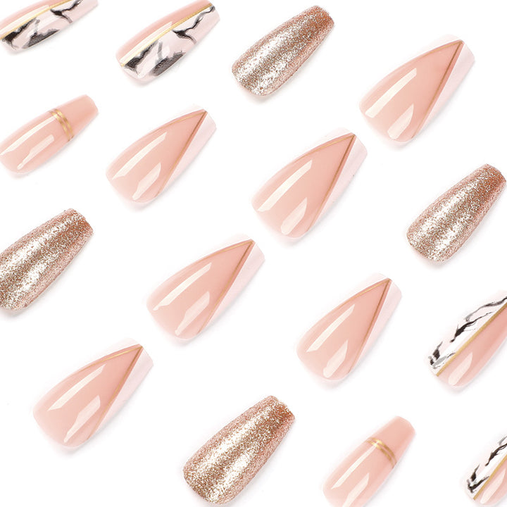 Exquisite artificial nails with elegant glitter and marble pattern Stornfield