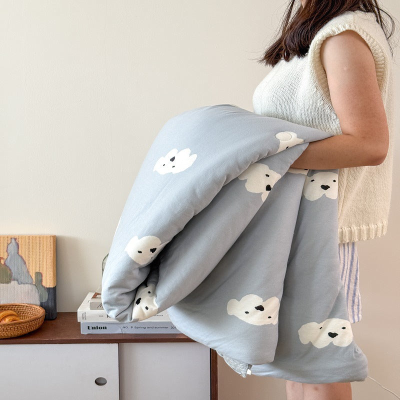 Plush Quilted Cat-Print Comforter Duvet for Bed and Couch