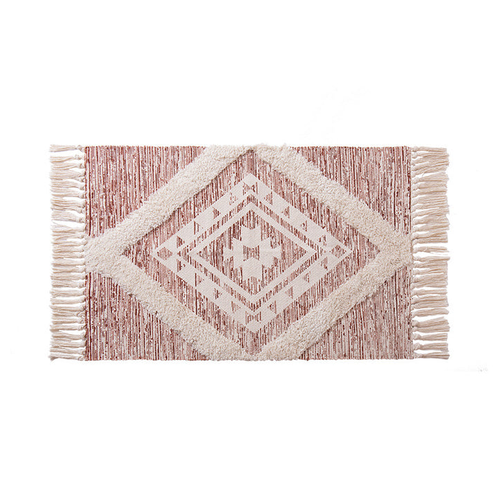 decorative woven bathroom runner with botanical jacquard pattern and fringes Stornfield
