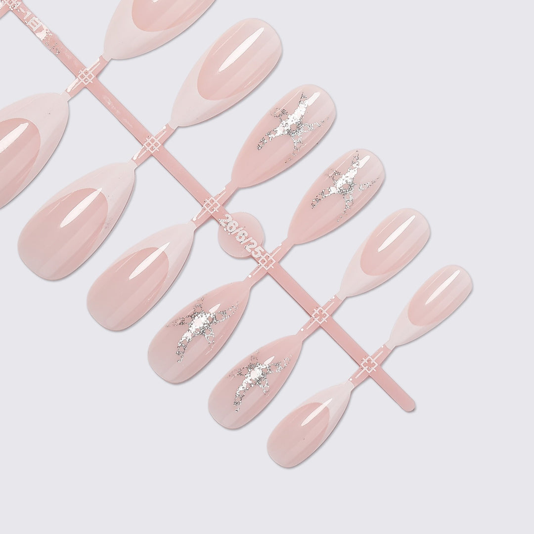 Artificial nail set with elegant French design and sparkling accents Stornfield