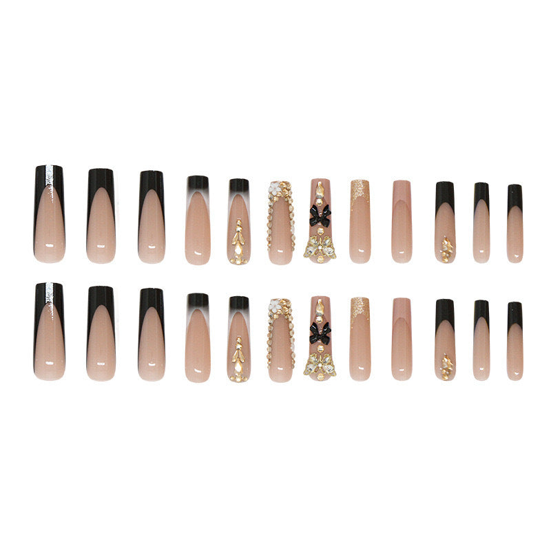 Artificial nail set with elegant 3D decorations and crystal accents Stornfield