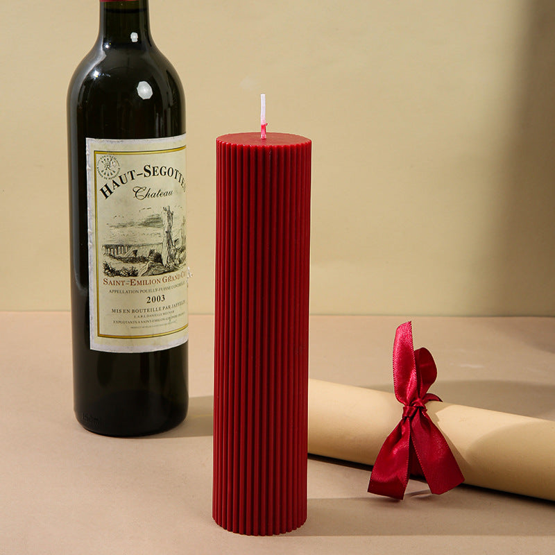 Textured Ribbed Vertical-Fluted Decorative Pillar Candle