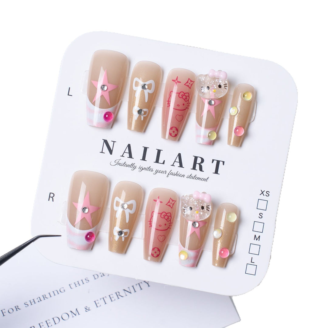 Artistic Press-On Nail Extensions with Floral Embellishments Stornfield