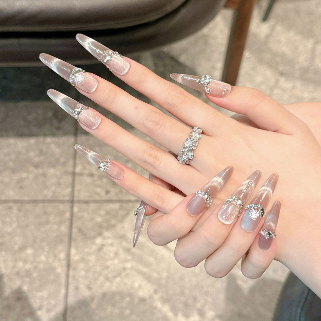 Glamorous Rhinestone-Decorated Press-On Nails