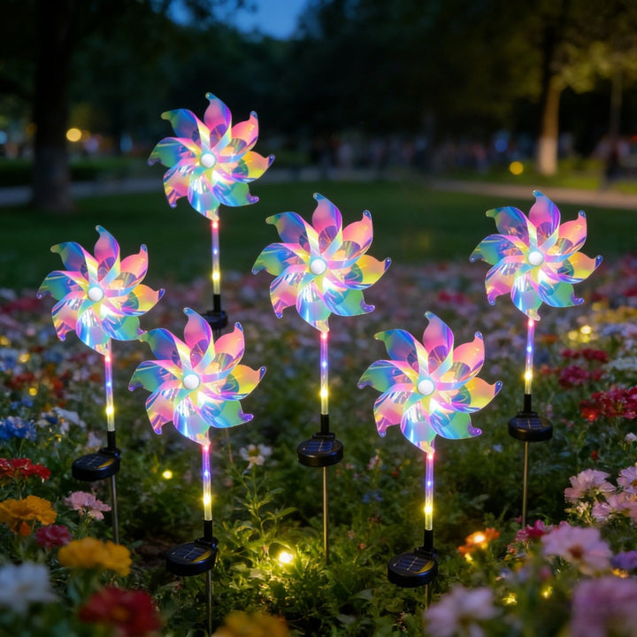 LED Solar-Powered Spinning Pinwheel Pathway Stake Lights Stornfield