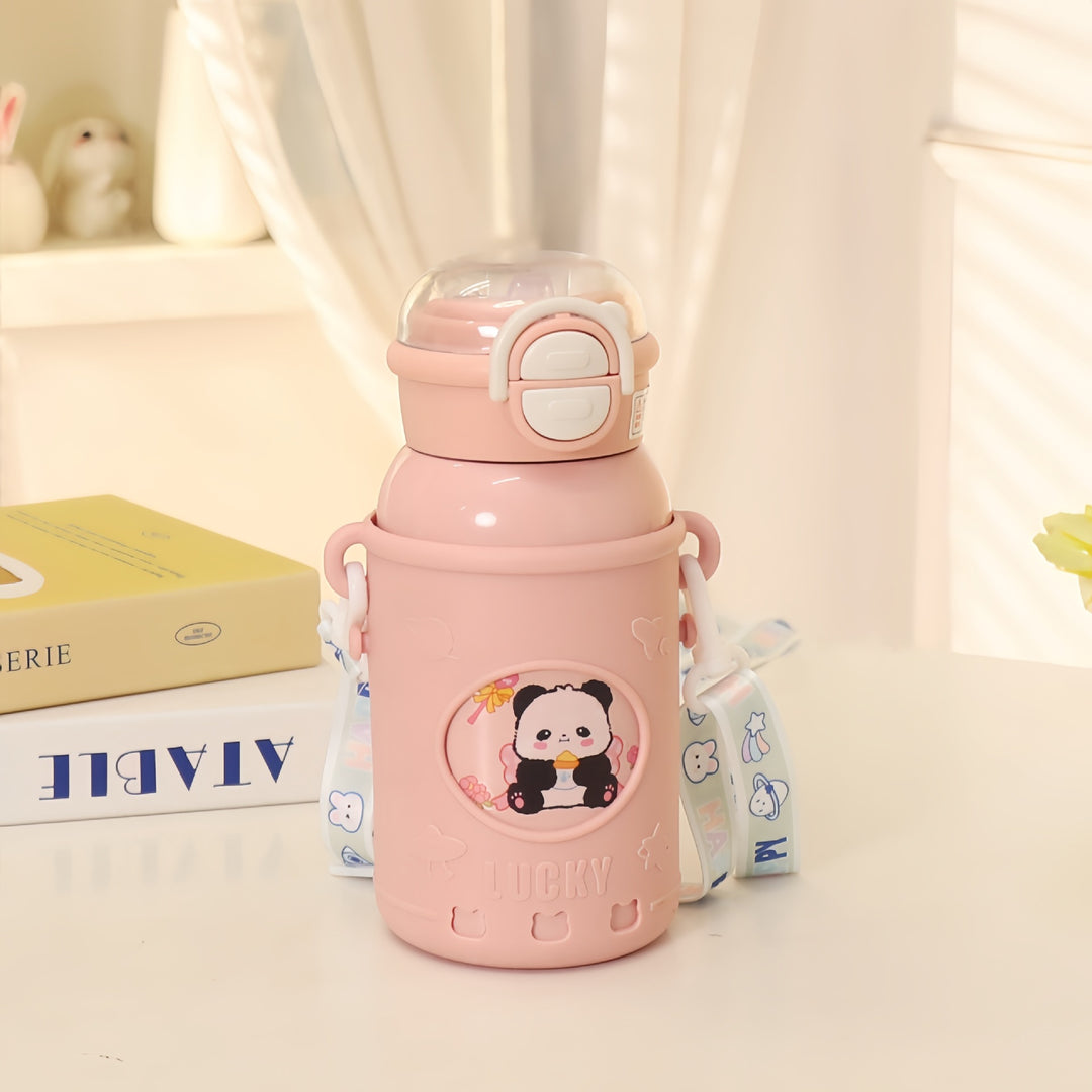 Ladies Insulated Drink Bottle with Practical Carry Strap and Cute Panda Design Stornfield