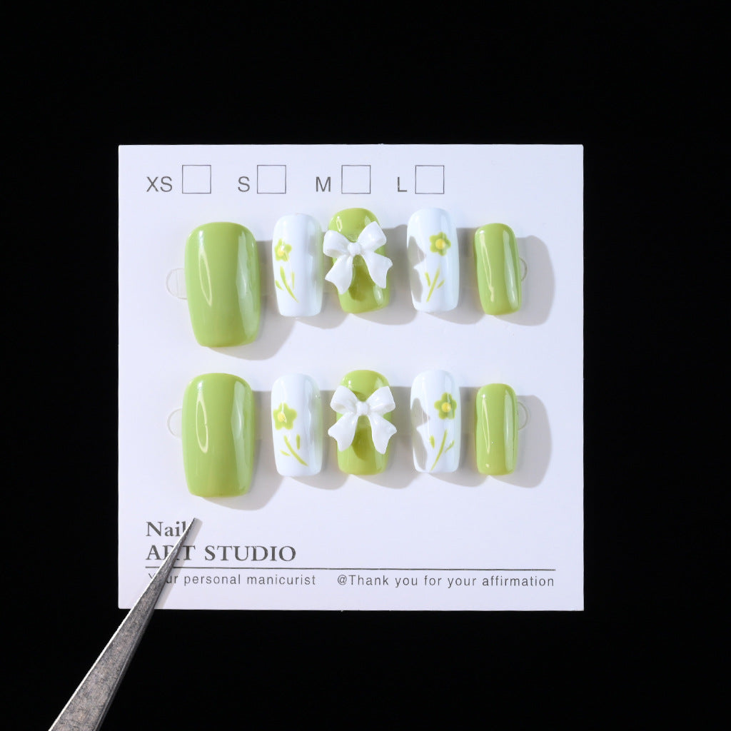 Decorative Press-On Nail Set with Floral Bow Design Stornfield