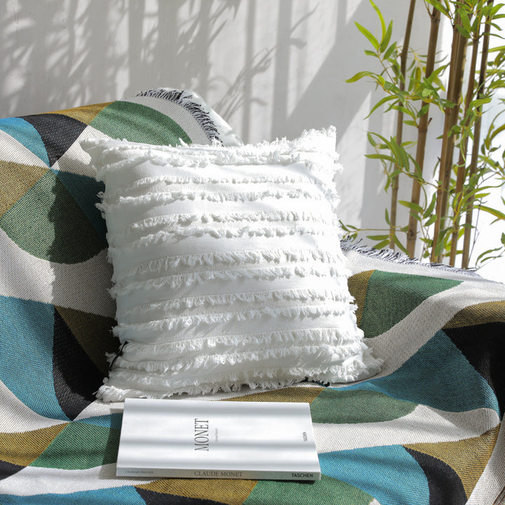 Decorative cushion cover with frayed stripe relief made of cotton blend and concealed zipper Stornfield