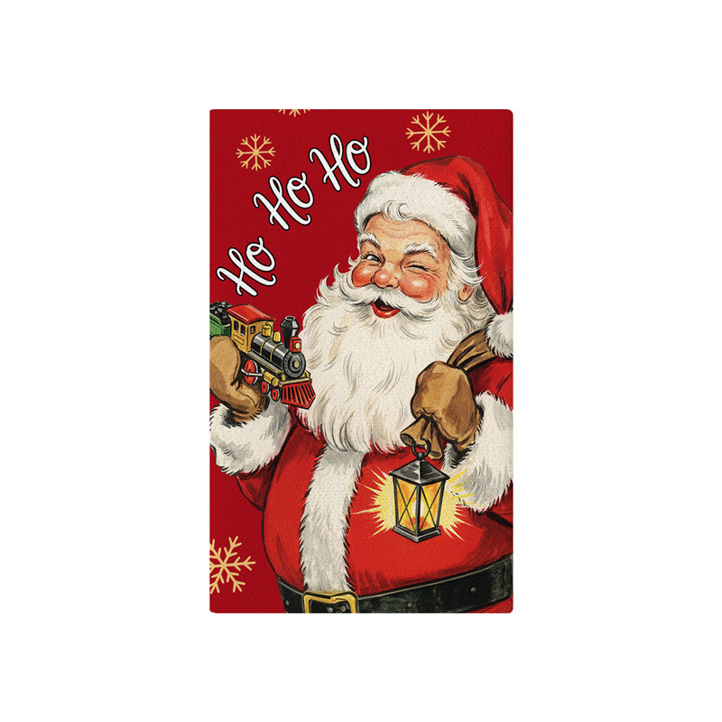 Festive Cotton-Linen Kitchen Tea Towel with Christmas Tree Print and Buffalo Check Border