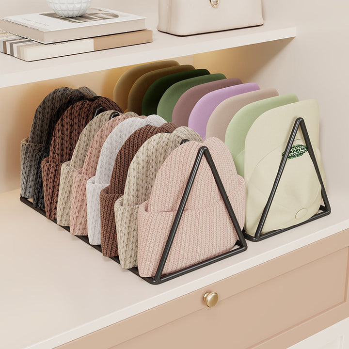 Triangular Metal Multi-Slot Knit Hat and Beanie Organizer Rack