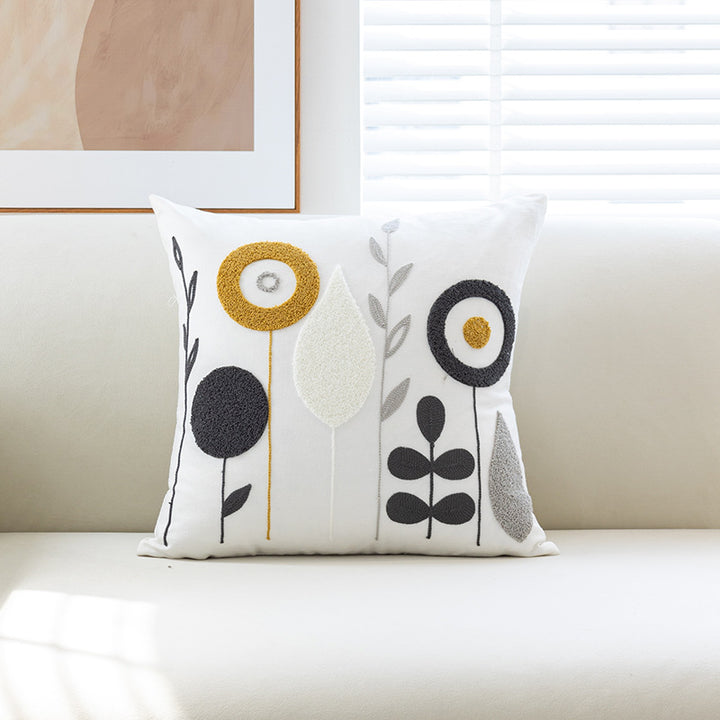 Embroidered Chenille Floral Throw Pillow Cover