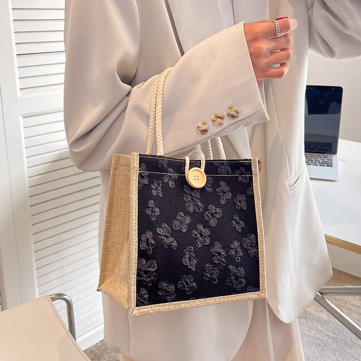 Floral Embellished Canvas Tote Bag