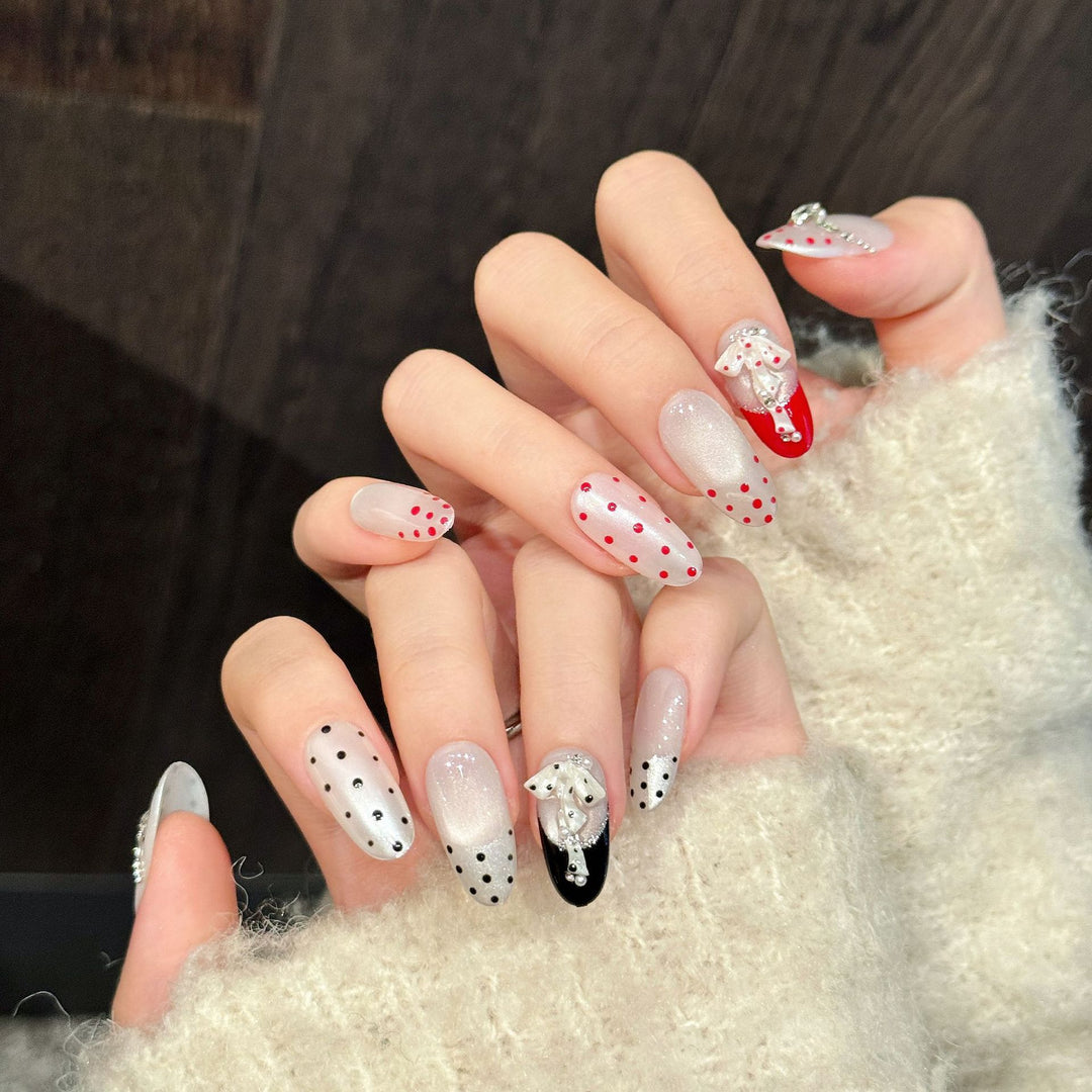 Decorative Press-On Nails Set with Polka Dot Design