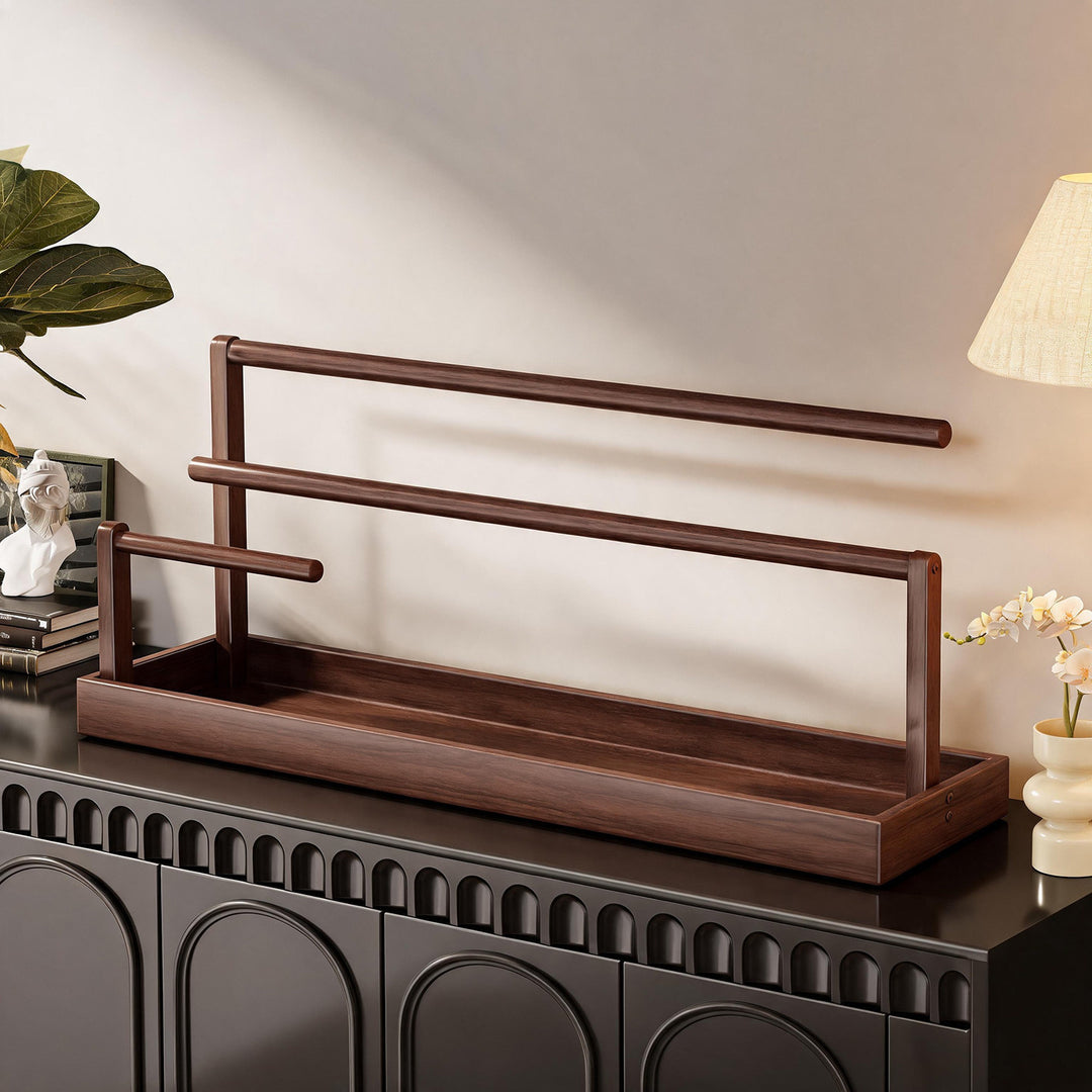 Tiered Wooden Necklace and Bracelet Organizer with Storage Tray