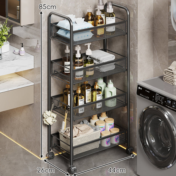 Tall Mobile Mesh Bathroom and Laundry Organizer Cart with Pull-Out Ventilated Baskets