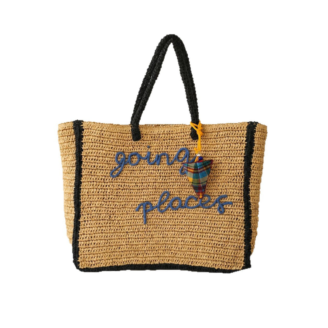 Spacious straw shopping bag with lettering Stornfield