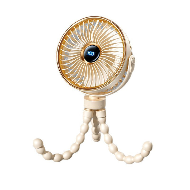 Unisex portable rechargeable clip fan with digital display, flexible clamp and multi-stage speed control Stornfield