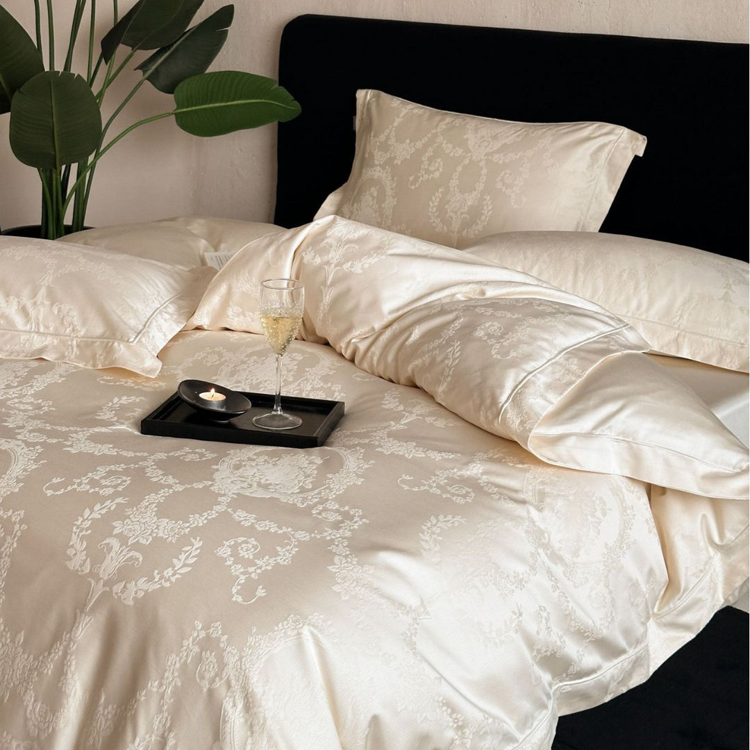 Luxury Jacquard Sateen Duvet Cover Set with Hidden Closure and Corner Ties