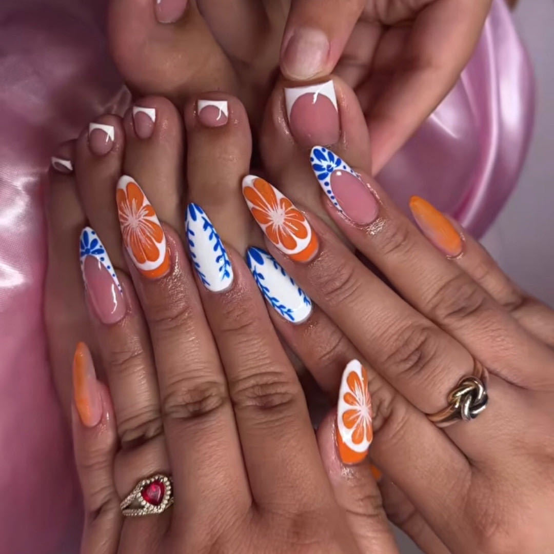 Artistic Floral Press-On Nail Design Stornfield