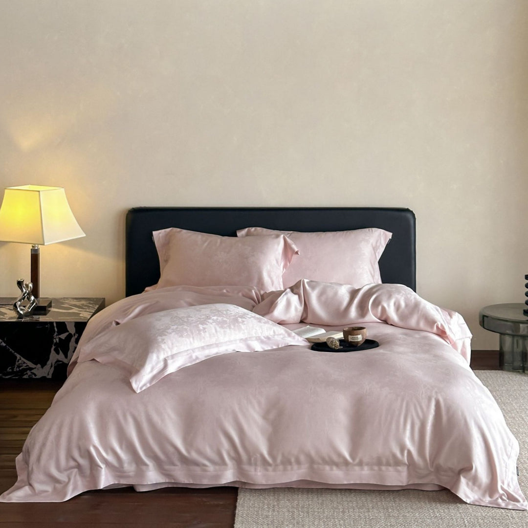 Silky Sateen Jacquard Duvet Cover Bedding Set with Envelope Pillow Shams